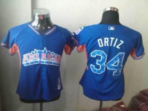 Red Sox #34 David Ortiz Blue 2013 All-Star Women's Stitched MLB Jersey - Click Image to Close